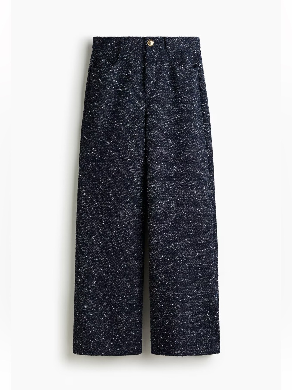 H&M Wide-Leg Boucle Tweed Pants in Navy Melange 0 XXS P blue white